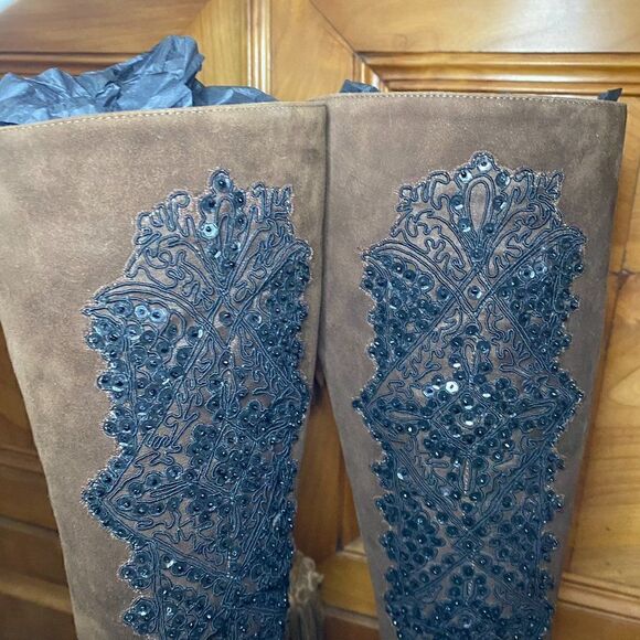 Ralph Lauren 2010 Collection Made in Italy Corita Brown Kid Suede Soutache Boot - Picture 6 of 16